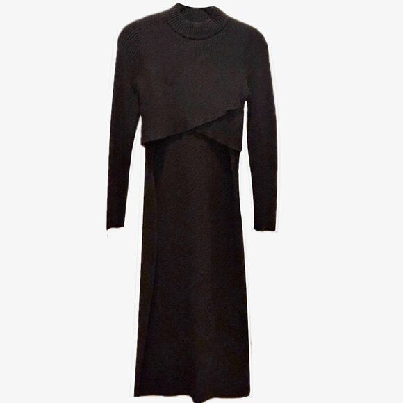 JOIE 2-Piece Ribbed Knit Sweater Maxi Dress in Black Women's S NEW - Picture 10 of 12